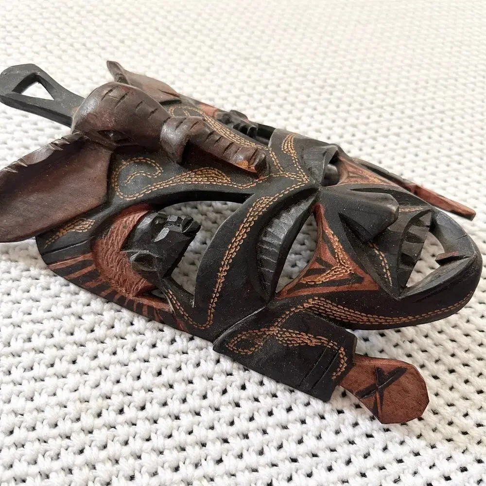 Vintage African Oceanic Hand Carved Ceremonial Tribal Mask Wall Decor Wooden